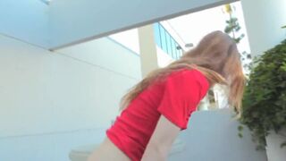 Cute Blonde Pees Outside With Creamy Pussy